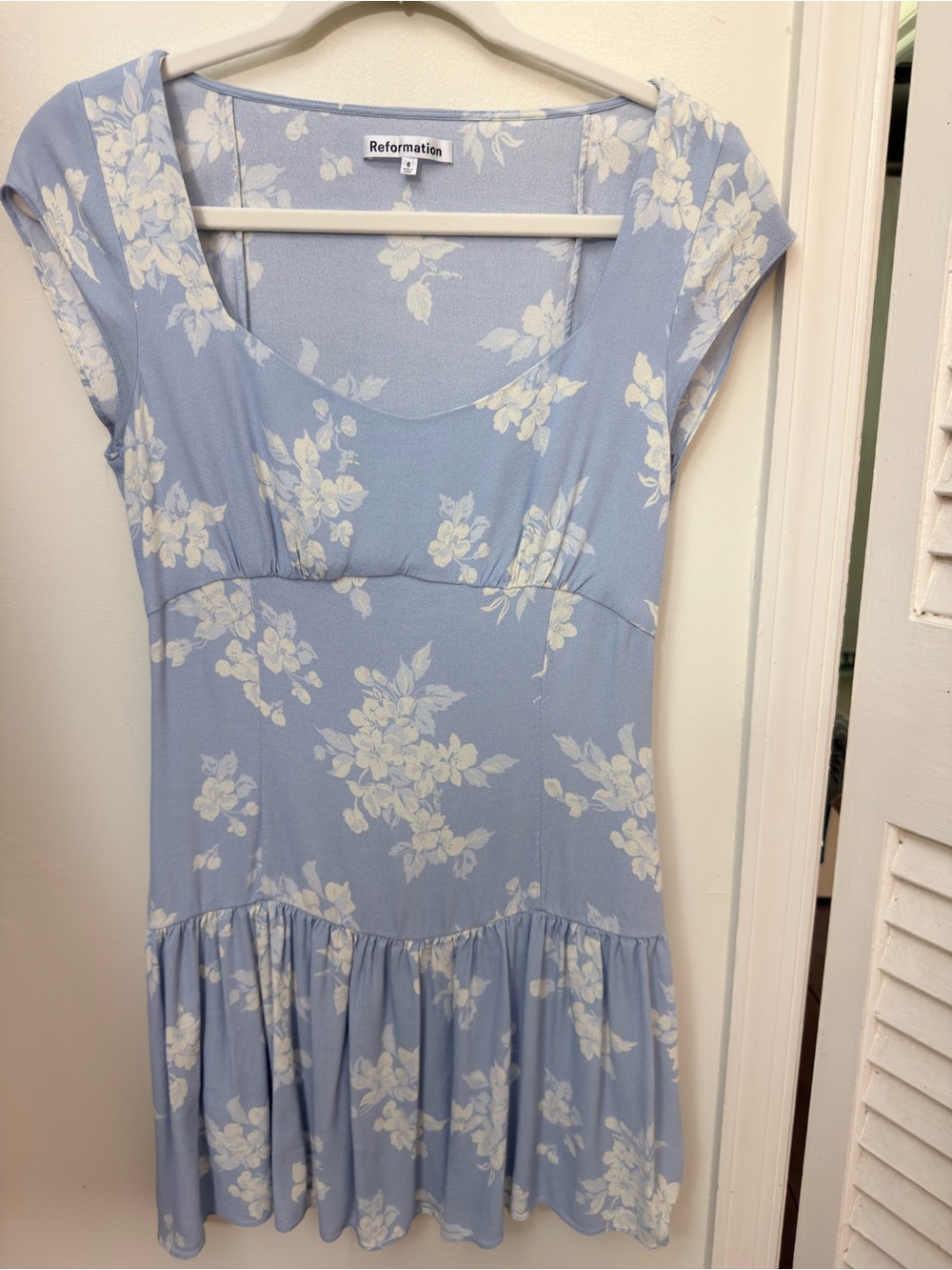 Reformation Olencia Baby Blue Floral Print Dress | Size 6